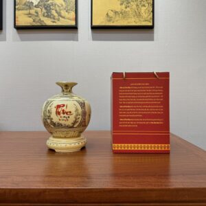 Bình hút lộc Gốm Chu Đậu H23 hoạ tiết tứ cảnh chữ PHÚC vẽ vàng 24k HLCP01