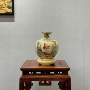 Bình hút lộc Gốm Chu Đậu H25 hoạ tiết tứ cảnh chữ LỘC vẽ vàng 24k HLCL02