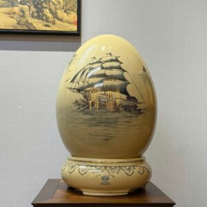 Trứng tài lộc Gốm Chu Đậu H45 hoạ tiết Thuận Buồm Xuôi Gió vẽ vàng 24K TLTB04