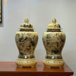 Cặp Choé H60 Hoa Sen Cá Chép Vẽ Vàng 24K Tinh Xảo