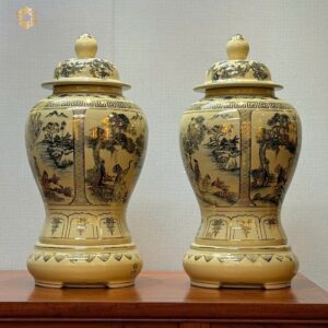 Cặp Choé H60 Tứ Cảnh Sơn Thuỷ Vẽ Vàng 24K Tinh Xảo