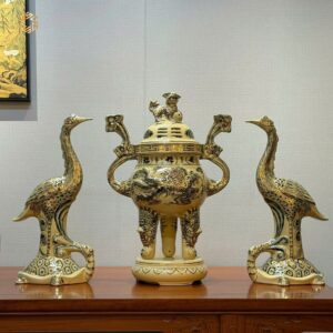 Đỉnh Hạc Tứ Linh Long - Ly - Quy - Phượng Đắp Nổi Vẽ Vàng 24K Tinh Xảo ĐHS1