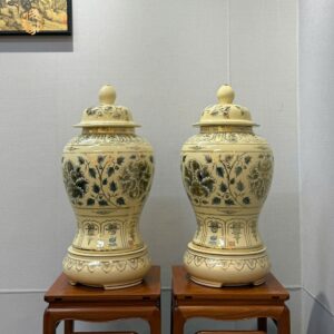 Cặp Choé Gốm Chu Đậu H60 Hoa Mẫu Đơn Vẽ Vàng 24K Tinh Xảo