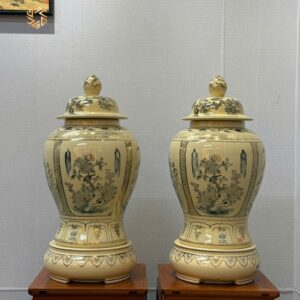 Cặp Choé Gốm Chu Đậu H60 Tứ Cảnh Bốn Mùa Xuân Hạ Thu Đông Vẽ Vàng 24K Tinh Xảo