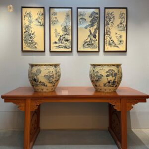 Cặp Thống Gốm Chu Đậu Tứ Cảnh Sơn Thuỷ F50 x H45 Men Gốm Truyền Thống