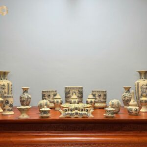 Bộ Đồ Thờ Gốm Chu Đậu Men Gốm Truyền Thống Bát Hương Đắp Nổi Tinh Xảo Ban Dài 175 cm – 217 cm