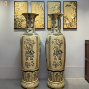 Lộc Bình Gốm Chu Đậu 1M55 Hoạ Tiết Tứ Cảnh Cổ Đồ Bốn Mùa Men Gốm Truyền Thống LBTCCBM02
