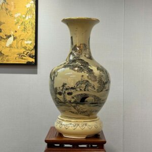 Bình Phú Quý Gốm Chu Đậu H65 hoạ tiết hoa Quê Hương Việt Nam ý nghĩa vẽ vàng 24k PQQH04
