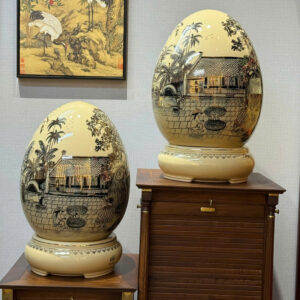 Cặp Bình Trứng Tài Lộc H45 Vẽ Vàng 24K Tinh Xảo Phiên Bản Nghệ Nhân