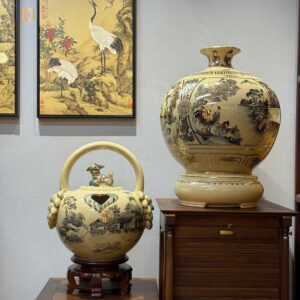 Cặp Bình Vôi Trầu Câu H45 và Bình Hút Lộc Tứ Cảnh Sơn Thuỷ H45 Phiên Bản Tinh Xảo.
