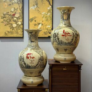 Cặp Bình Phú Quý H65 Phúc & Lộc Vẽ Vàng 24K Tinh Xảo, Quà Tặng Đẳng Cấp