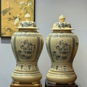 Cặp Choé Gốm Chu Đậu H52 Tứ Cảnh Bốn Mùa Men Gốm Truyền Thống