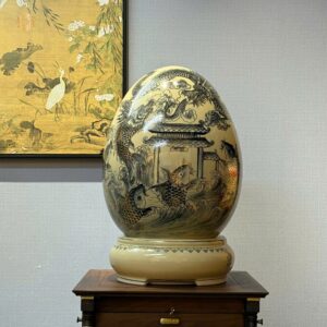 Trứng Tài Lộc Gốm Chu Đậu H45 Cá Chép Hoá Rồng Vẽ Vàng 24K
