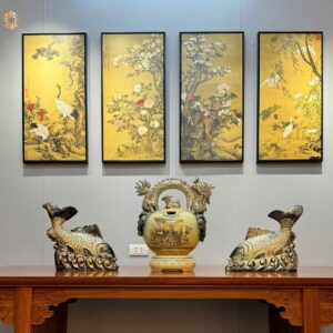 Bình Vôi Gốm Chu Đậu & Cặp Kim Ngư Vượng Tài Vẽ Vàng 24k