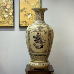 Bảo Bình Gốm Chu Đậu Hoạ Tiết Văn Phong Tứ Bảo Phiên Bản H95 Vẽ Vàng 24K