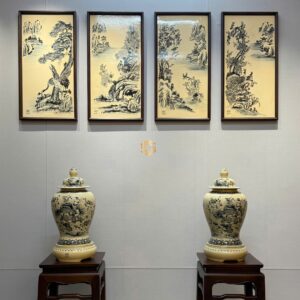 Tranh Gốm Chu Đậu Hoạ Tứ Cảnh Sơn Thuỷ Truyền Thống 43cm x 81cm.
