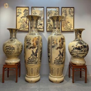 Combo Tinh Hoa Hội Tụ Lộc Bình 1M75 & Bình Phú Quý 1M & Tranh Tứ Cảnh Vẽ Vàng 24K