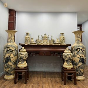 Combo Gốm Tâm Linh & Lộc Bình Phúc Đức 1M75 & Choé Phúc Đức H60 Men Gốm Truyền Thống