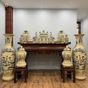 Combo Gốm Tâm Linh & Lộc Bình Vinh Quy Bái Tổ 1M55 & Choé Tứ Cảnh H60 Men Gốm Truyền Thống