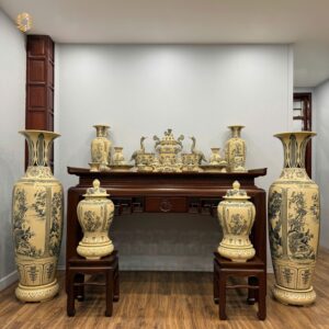 Combo Gốm Tâm Linh & Lộc Bình Tứ Cảnh Sơn Thuỷ 1M75 & Choé Tứ Cảnh H60 Men Gốm Truyền Thống