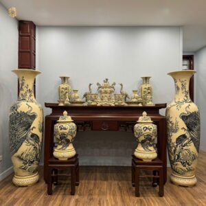 Combo Gốm Tâm Linh & Lộc Bình Công Đào1M75 & Choé Phúc Đức H60 Men Gốm Truyền Thống