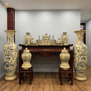 Combo Gốm Tâm Linh Hoa Sen & Lộc Bình Hoa Sen 1M75 & Choé Tứ Cảnh H60 Men Gốm Truyền Thống