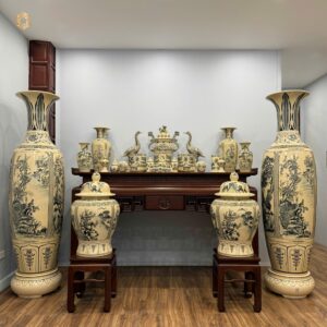 Combo Gốm Tâm Linh & Lộc Bình Tứ Cảnh 2M10 & Choé Tứ Cảnh H85 Men Gốm Truyền Thống