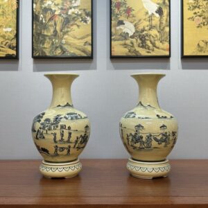 Cặp Bình Phú Quý Gốm Chu Đậu H50 Hoạ Tiết Vinh Quy Bái Tổ Truyền Thống