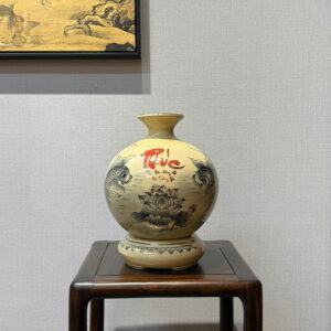 Bình hút lộc Gốm Chu Đậu H23 hoạ tiết hoa sen cá chép chữ Phúc vẽ vàng 24k