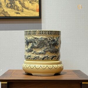 Bát Hương Rồng Nổi Gốm Chu Đậu F24 Men Gốm Truyền Thống