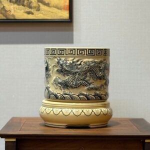 Bát Hương Rồng Nổi Gốm Chu Đậu F18 Men Gốm Truyền Thống