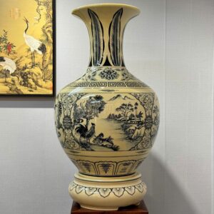 Bình Phú Quý Gốm Chu Đậu H85 Hoạ Tiết Tứ Cảnh Bốn Mùa Men Gốm Truyền Thống