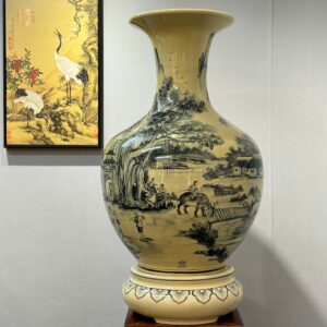 Bình Phú Quý Gốm Chu Đậu H85 Hoạ Tiết Sơn Thuỷ Hữu Tình Men Gốm Truyền Thống