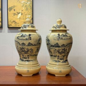 Cặp Choé H60 Vinh Quy Bái Tổ Men Gốm Truyền Thống