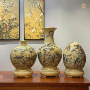 Combo Trứng Tài Lộc H45 & Bình Hút Lộc H45 & Bình Phú Quý H65 Cá Chép Vượt Vũ Môn Vẽ Vàng 24K