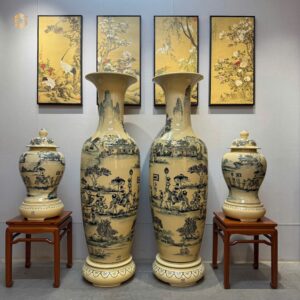 Combo Choé H60 & Lộc Bình 1M55 Gốm Chu Đậu Hoạ Tiết Vinh Quy Bái Tổ Men Gốm Truyền Thống