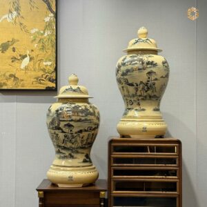 Cặp Choé Gốm Chu Đậu H60 Vinh Quy Bái Tổ Vẽ Vàng 24K Tinh Xảo