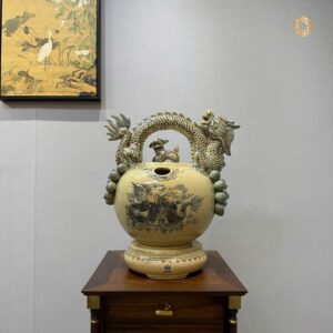 Bình Vôi Gốm Chu Đậu Quai Rồng Vẽ Vàng 24K Tinh Xảo