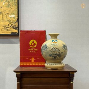 Quà Tặng Gốm Chu Đậu Bình Hút Lộc H23 Hoạ Sen Cá Chép, Thiết Kế Theo Yêu Cầu
