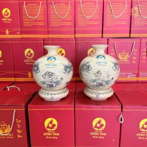 Quà Tặng Gốm Chu Đậu Cặp Bình Hút Lộc H23 Hoa Sen Cá Chép Vẽ Vàng 24k, Thiết Kế Theo Từng Sự Kiện
