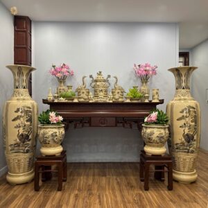 ComBo Lộc Bình 1M75 & Thống F40 Gốm Chu Đậu & Gốm Tâm Linh Vẽ Vàng 24K