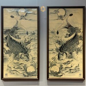 Cặp Tranh Gốm Chu Đậu Lý Ngư Vọng Nguyệt Truyền Thống 43cm x 81cm