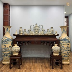 Combo Xanh Cổ Lam Gốm Tâm Linh & Lộc Bình Vinh Quy Bái Tổ 1M65 & Bình Hút Lộc